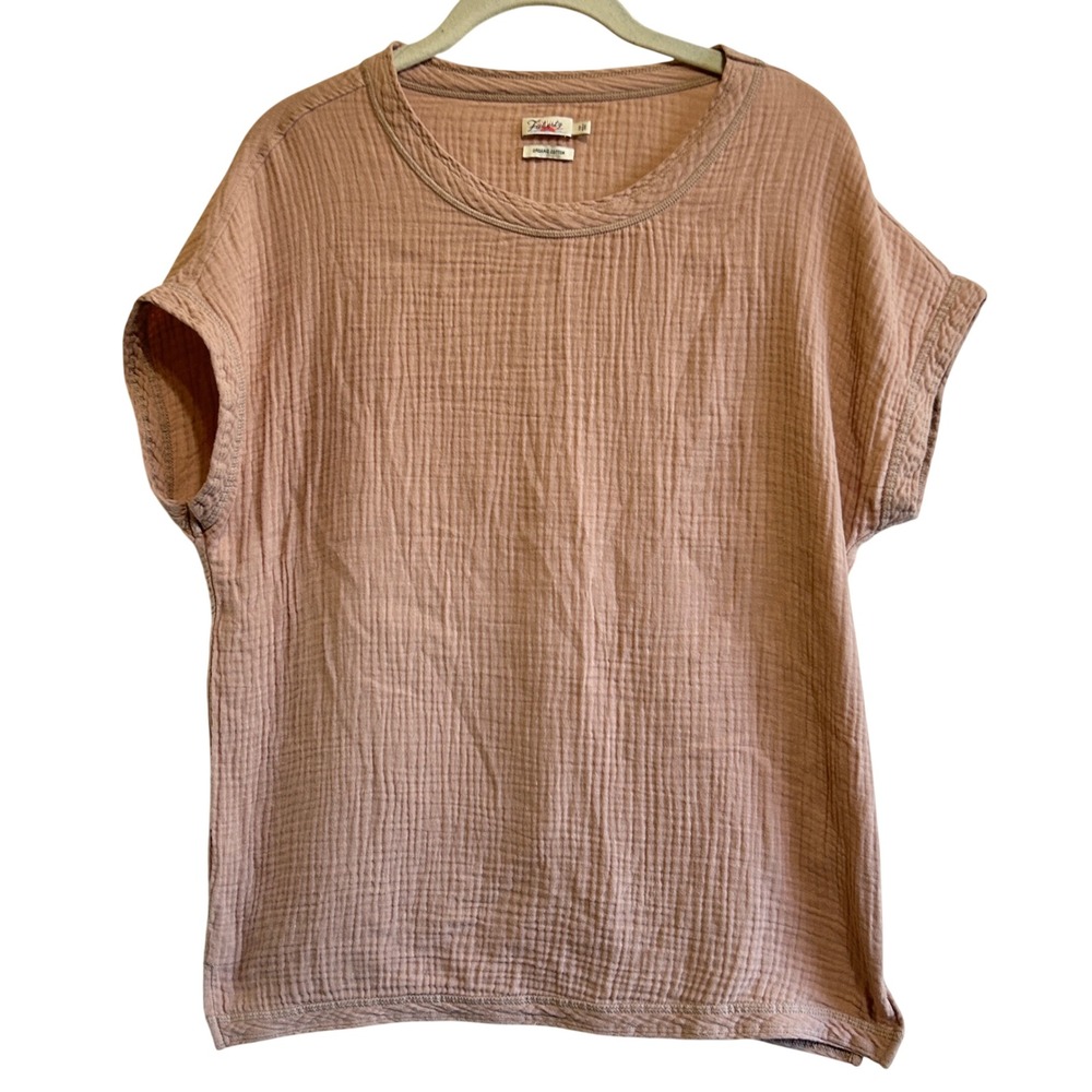 Faherty Organic Cotton Gauze Top Small Clay Pink Short Sleeve Boxy